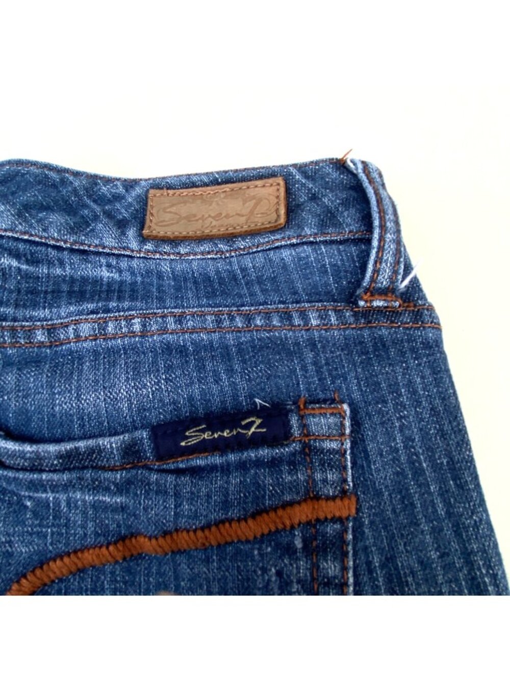 Seven7 Jeans Womens 29 Blue Flare Denim Embroidered Pocket Stretch Bootcut